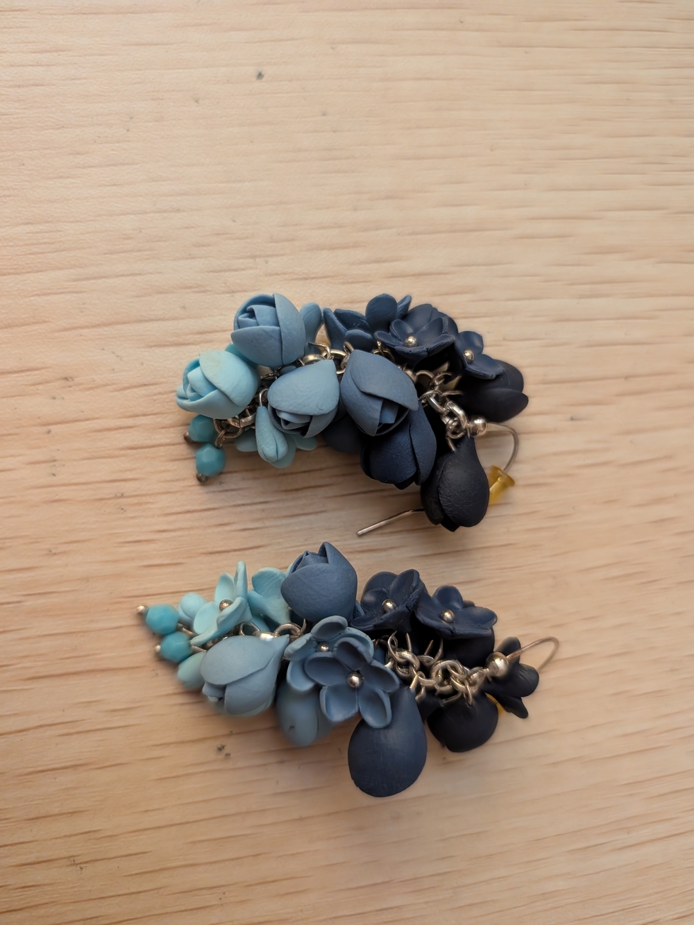 Handmade Blue Floral Cluster Drop Earrings